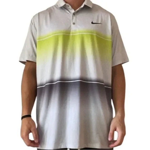 Men’s NIKE Dri-Fit Yellow Gray Stripe Polo Size XL - Picture 2 of 10